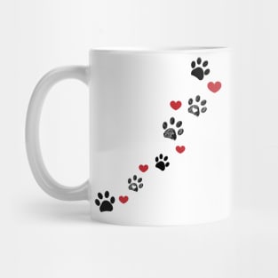 Paw prints and red hearts Mug